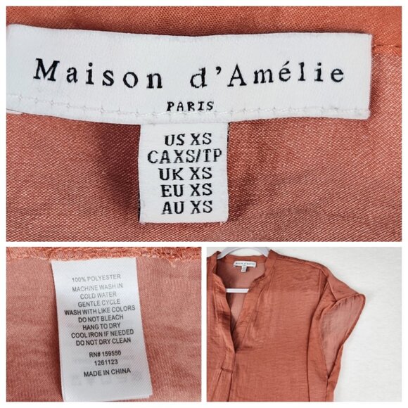 Anthropologie Maison d'Amelie Paris Women's V Neck Top Size XS Orange Blouse - Picture 2 of 5